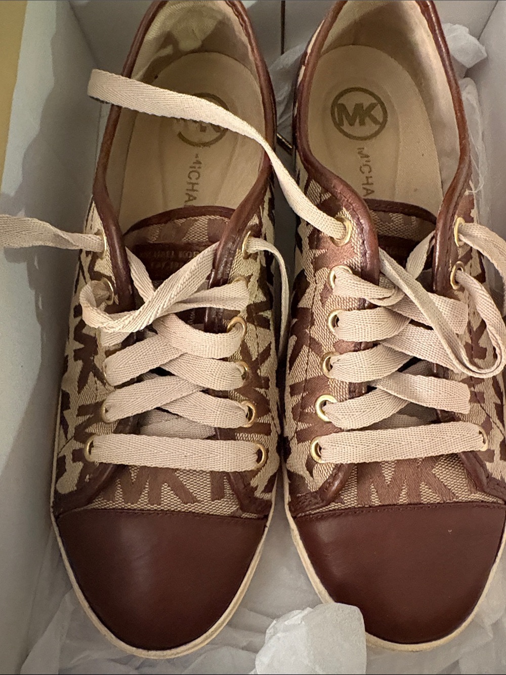 Michael Kors Brown and Cream Logo Lace-Up Sneakers
